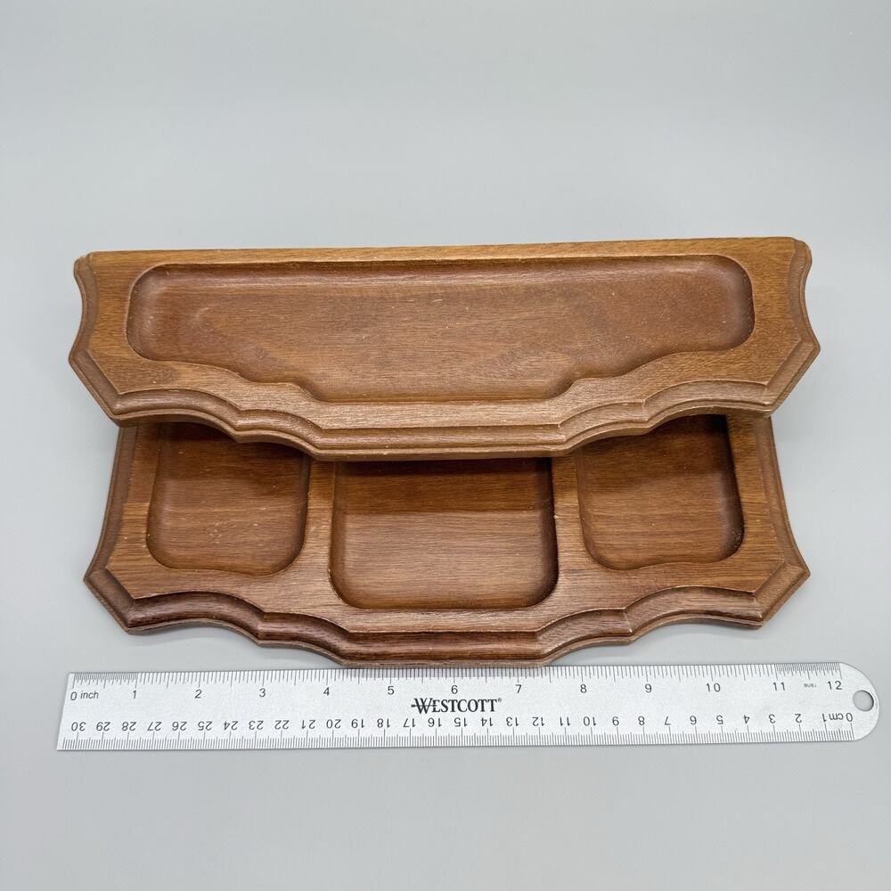 Vintage Wooden Dresser Desk Top Organizer 2 Tier Valet Mid Century 12 x 5.75 x 3 - Picture 3 of 9
